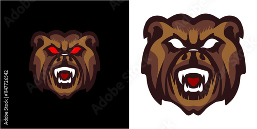 vector a mascot grizzly on a black background and transparent, premium vector grizzly artwork