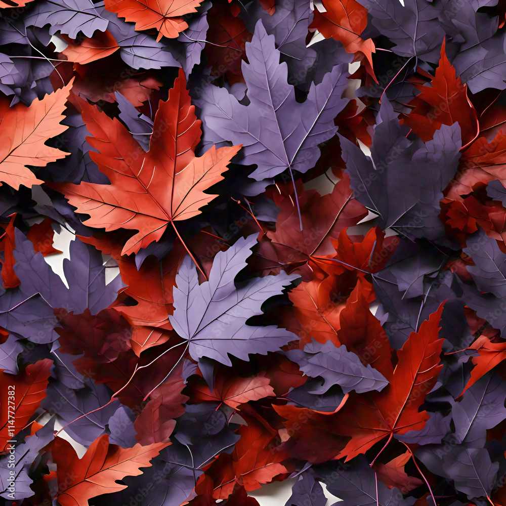 Obraz premium Colorful autumn leaves in shades of red orange and purple create a vibrant and visually striking pattern