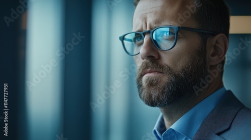 Professional businessman glass contemplating future photo