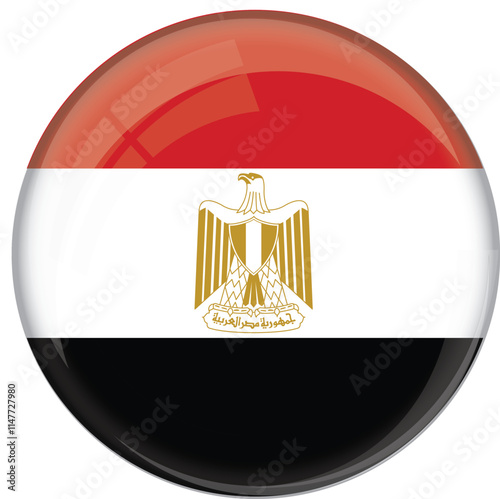 Egypt flag with glossy rounded button for football team and national emblem