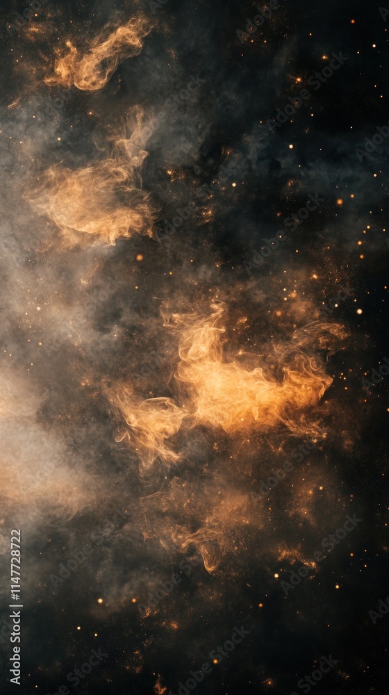 Golden Nebula Swirls Across Starry Dark Space
