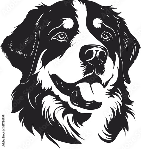 Bernese Mountain Dog Silhouette Vector Illustration White Background