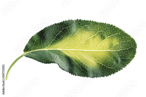 green leaf with yellow center isolated on white background photo