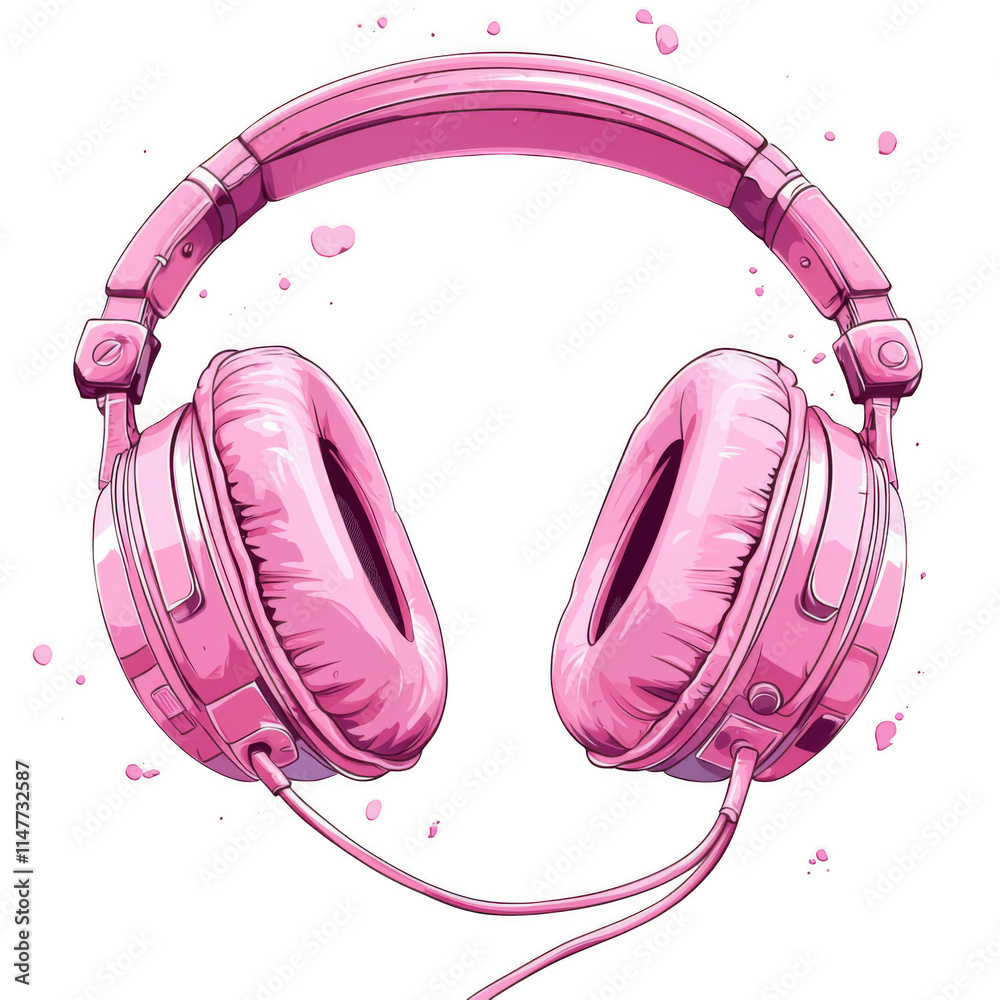 pink icon of Headphones isolated on a transparent background Minimalist flat icon, vector logo style sign clipart on a no background png