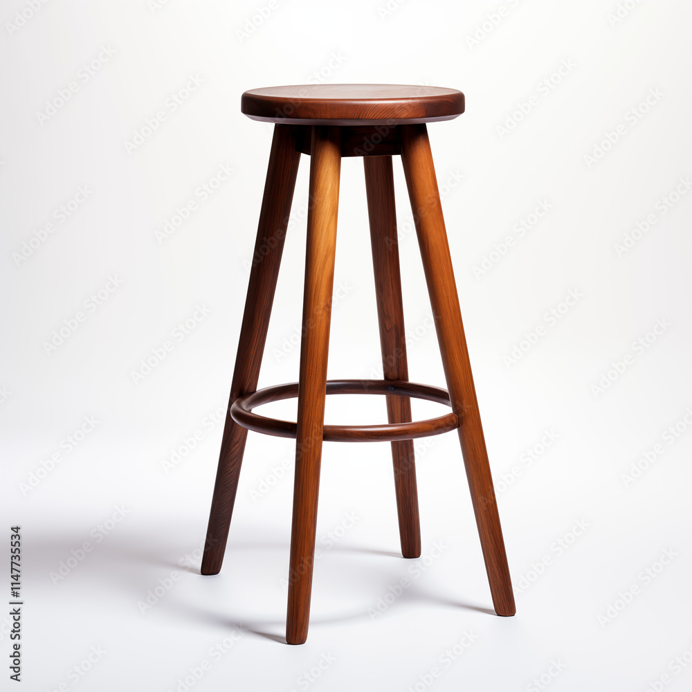 MidCentury Modern Wooden Bar Stool Brown Wood Simple Design Studio Shot MidCentury Modern Wooden Bar Stool Brown Wood Simple Design Studio Shot