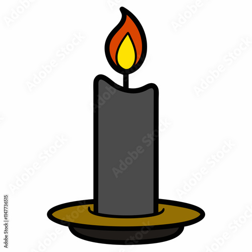 Black Candle with Flickering Flame Vector Illustration