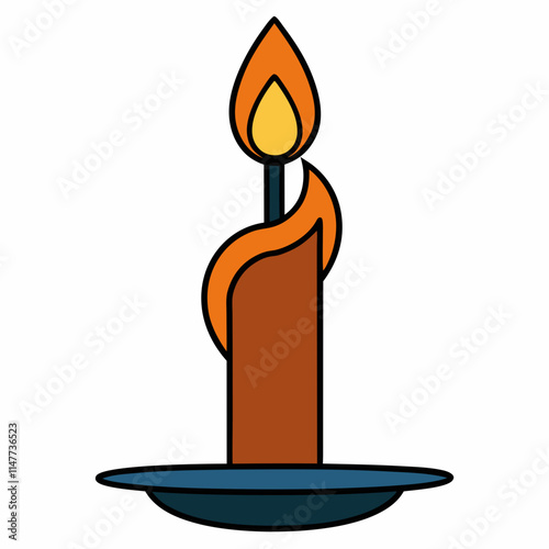 Black Candle with Flickering Flame Vector Illustration