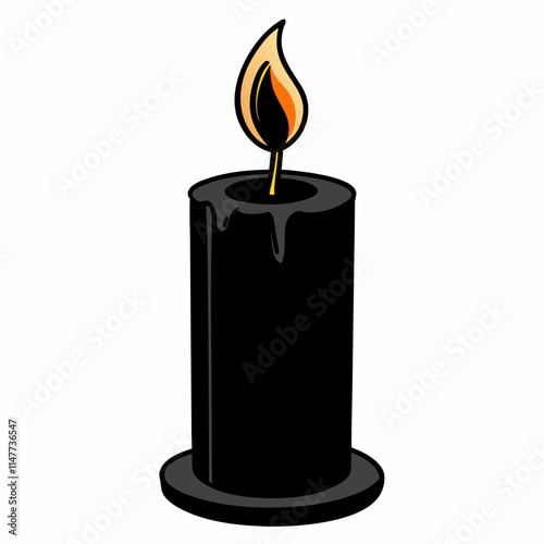 Black Candle with Flickering Flame Vector Illustration