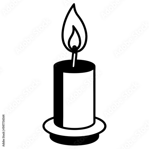 Black and White Candle Illustration with Flame