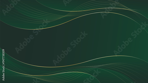 Abstract emerald green luxury background with gold lines. Elegant wave modern wallpapers. Suitable for templates, banners, cards, sales, ads, events, awards, web and pages