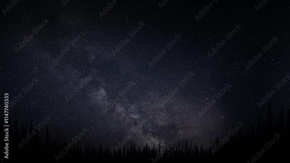 Pine forest silhouette with starry night sky looping animation abstract background Pine forest silhouette with starry night sky looping animation abstract background