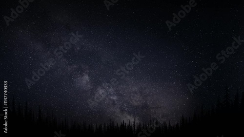 Pine forest silhouette with starry night sky looping animation abstract background
