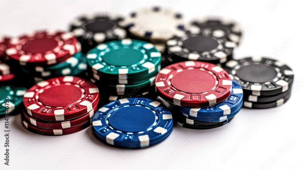 A spread of multicolored casino chips on a white background, symbolizing the thrill and excitement of the upcoming gaming experience. A spread of multicolored casino chips on a white background, symbolizing the thrill and excitement of the upcoming gaming experience.