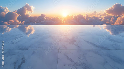 Marble Floor with Sunset Clouds Reflection 3D Illustration