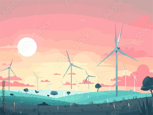 Wind Powered Green Energy Landscape: A Breathtaking Vista of Sustainable Energy and Environmentalism