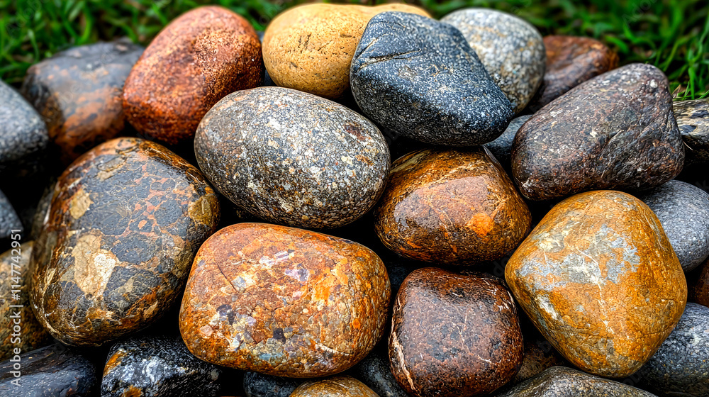 Pile of colorful, smooth, wet river rocks. Pile of colorful, smooth, wet river rocks.