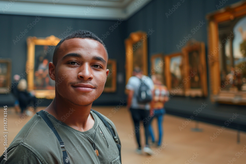 Generative AI Artwork of a Person Observing Paintings in an Art Gallery for Study and Excursion Generative AI Artwork of a Person Observing Paintings in an Art Gallery for Study and Excursion