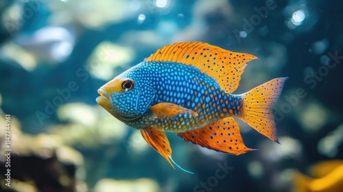 Blue and orange fish in aquarium photo