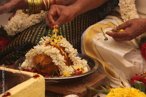 kumbum a decorative pot kept in hindu pooja as a sacred item photo