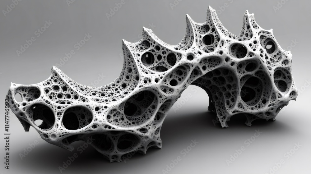 Fototapeta premium Intricate 3D sculpture representing organic forms and complex structures in a minimalistic design. Generative AI