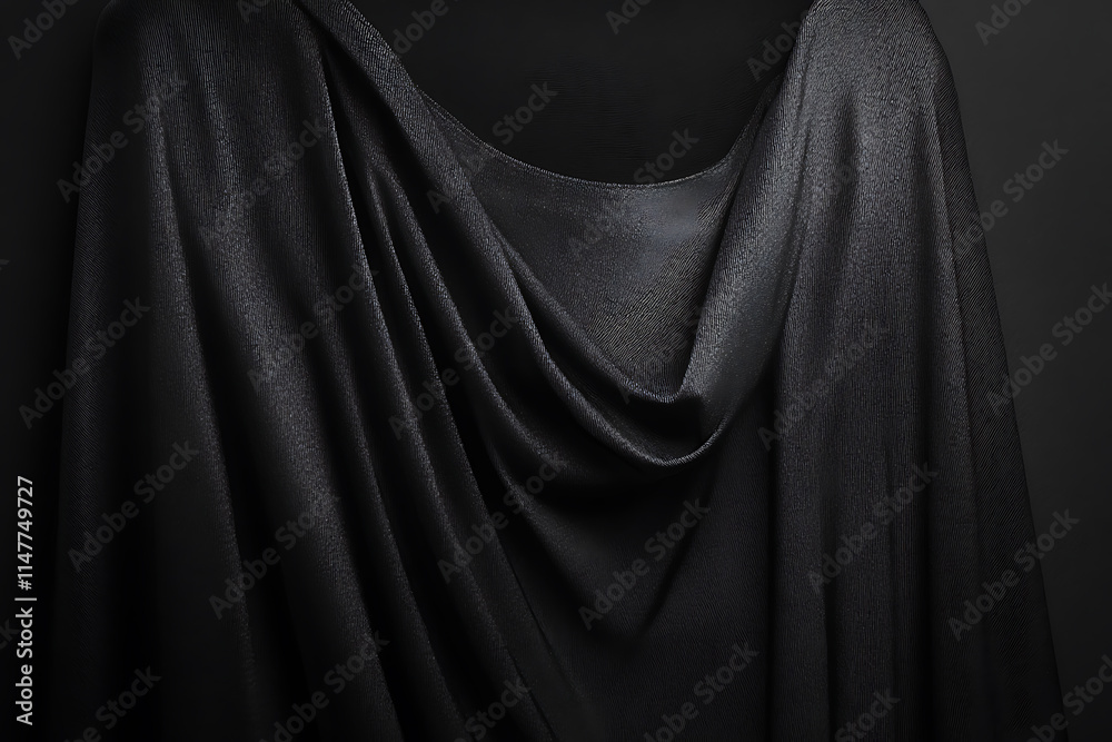 Naklejka premium Draped Black Fabric: Smooth Texture on Dark Background