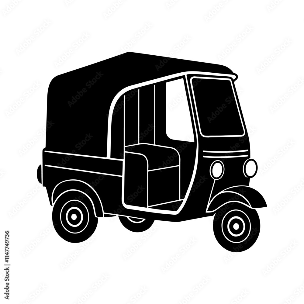 Auto Rickshaw silhouette, black and white silhouette, vector and illustration Auto Rickshaw silhouette, black and white silhouette, vector and illustration