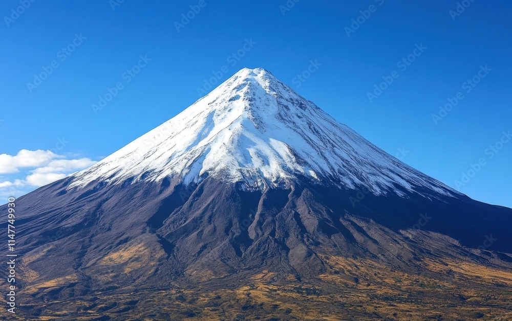 Majestic snow-capped volcano against a clear blue sky. Majestic snow-capped volcano against a clear blue sky.