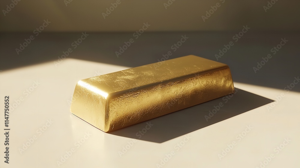 Minimalist Gold Bullion with Sharp Shadows on a Plain Background