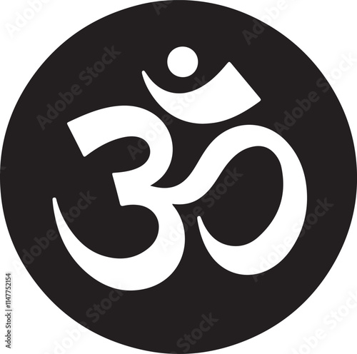 Simple Black and White Om Symbol Circle Silhouette
