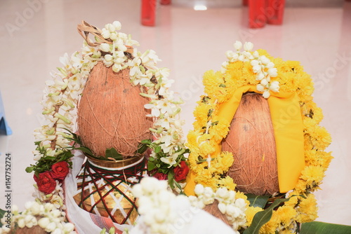 kumbum a decorative pot kept in hindu pooja as a sacred item photo