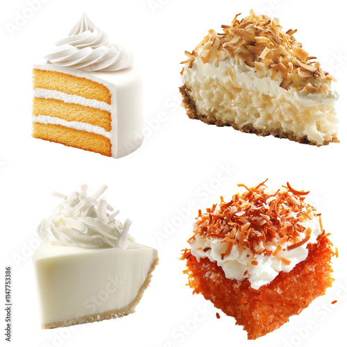 Savor a slice of coconut torte with textured layers transparent background culinary delight studio setting close-up exquisite dessert presentation