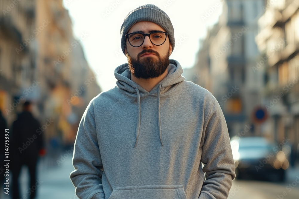 Urban hipster in blank hoodie mockup for print design. Urban hipster in blank hoodie mockup for print design.