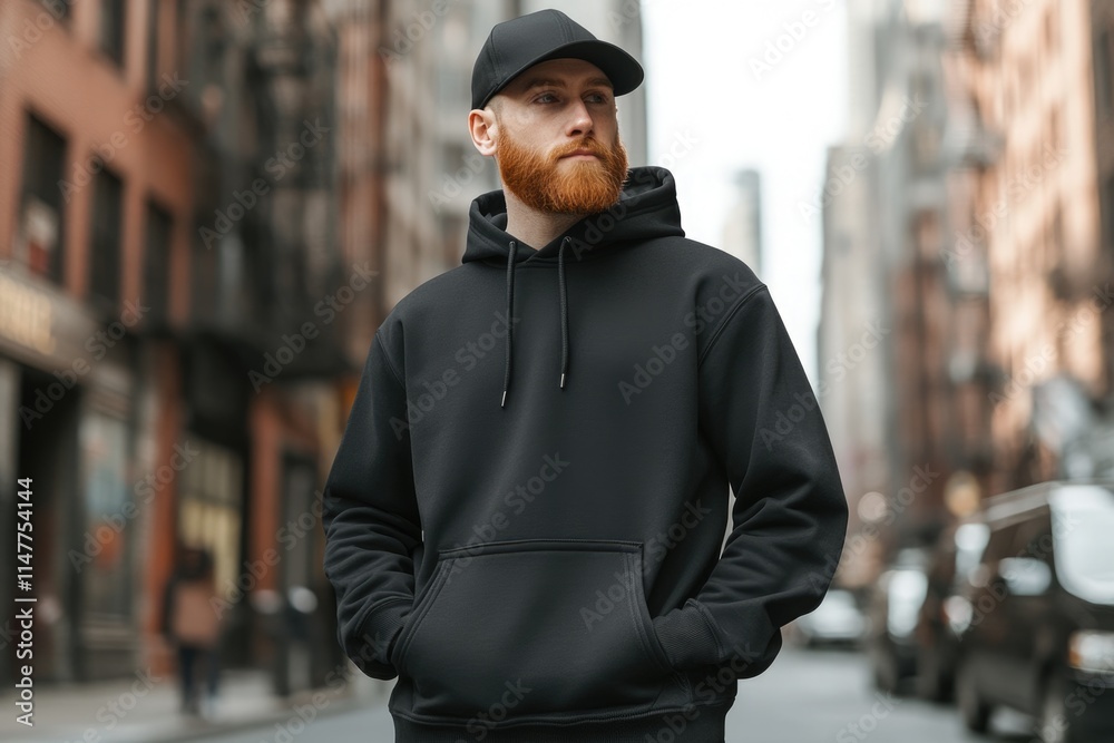 Hipster man in black hoodie and hat mockup portrait. Hipster man in black hoodie and hat mockup portrait.