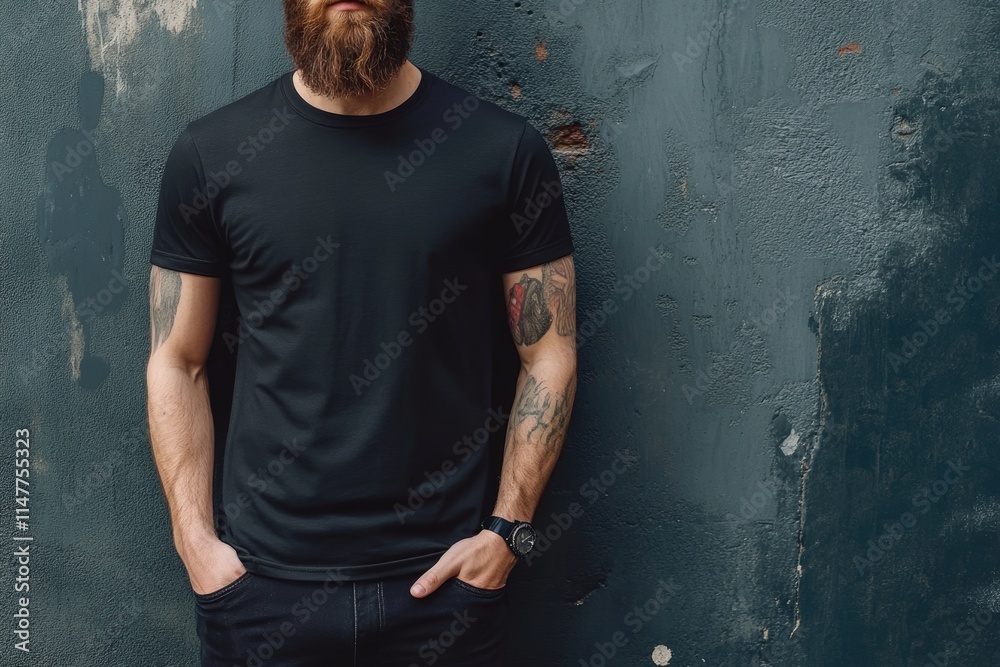 Stylish male model in black t shirt for logo design.
