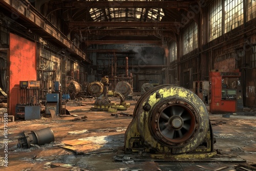 Desolate Industrial Interior: A Post-Industrial Ruin photo