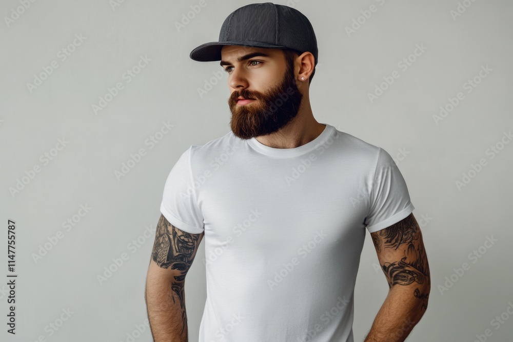 Hipster male model in blank t shirt with logo space Hipster male model in blank t shirt with logo space