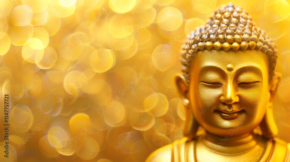 Close-up of a serene Buddha statue illuminated by golden sunlight Close-up of a serene Buddha statue illuminated by golden sunlight