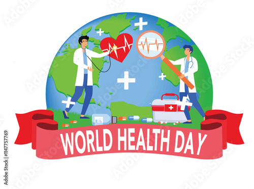 Doctor checks health. World Health Day Celebration with Doctors and Medical Equipment
