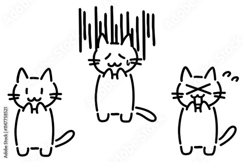 手書きの猫の全身イラストセット