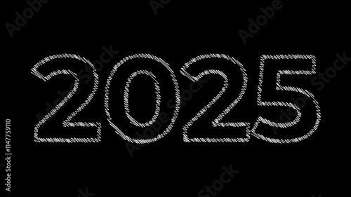 2025 year scribble lines motion on black background loop 4K  photo