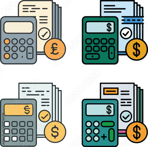 logo for a mobile app with a calculator and a ledger. 