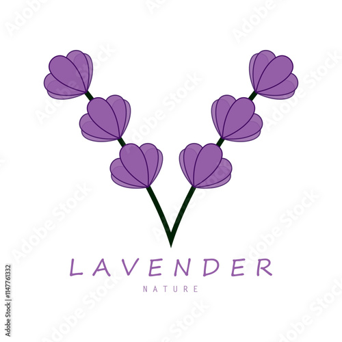 purple lavender flower logo, for flower gardens, parks, business, cosmetics, fashion, vector