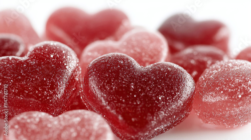 Close-Up of Heart-Shaped Red and Pink Jelly Candies with Sugar Coating