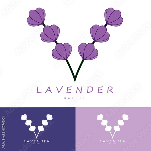 purple lavender flower logo, for flower gardens, parks, business, cosmetics, fashion, vector