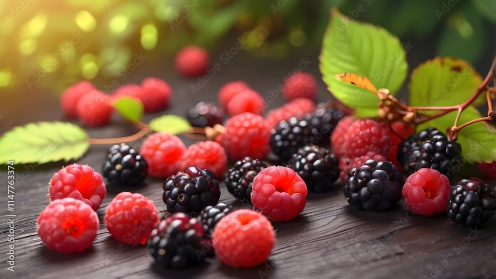 Fresh ripe wild berries fall. Generative artificial intelligence Fresh ripe wild berries fall. Generative artificial intelligence