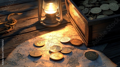 A pirate's treasure chest overflowing with gold coins