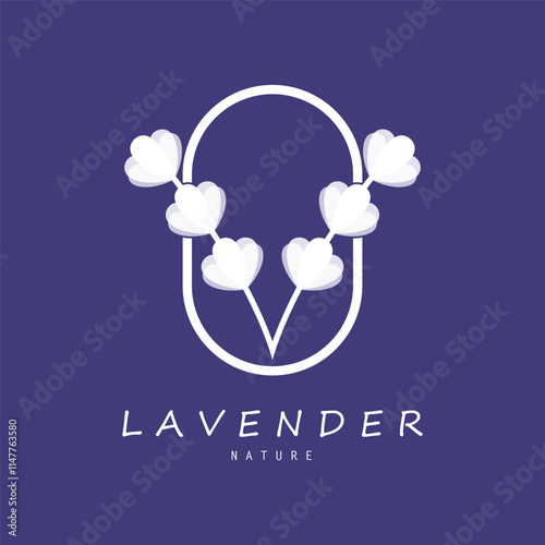 purple lavender flower logo, for flower gardens, parks, business, cosmetics, fashion, vector