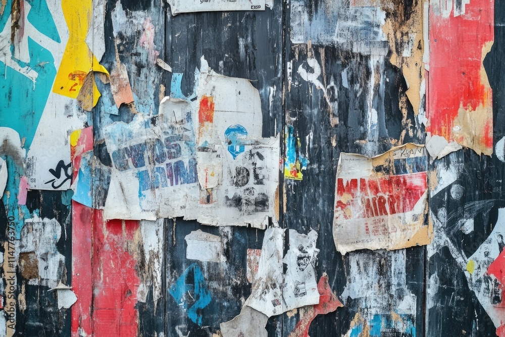 Fototapeta premium Grunge urban background with torn posters and graffiti texture.