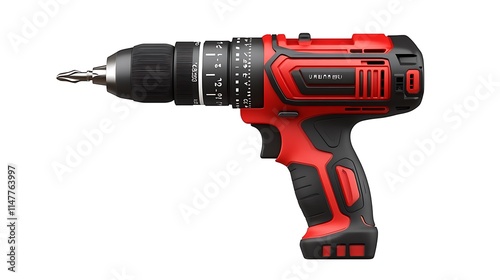 Red and Black Cordless Drill: 3D Render of Power Tool AI Generated