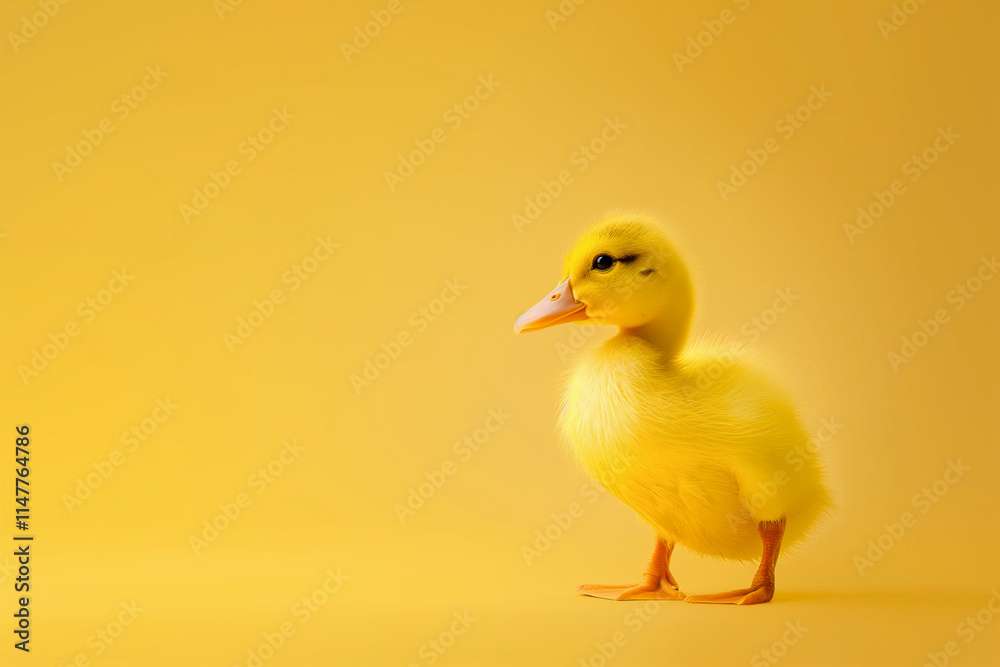 Cute yellow duckling isolated on yellow background with copy space. Generative AI Cute yellow duckling isolated on yellow background with copy space. Generative AI